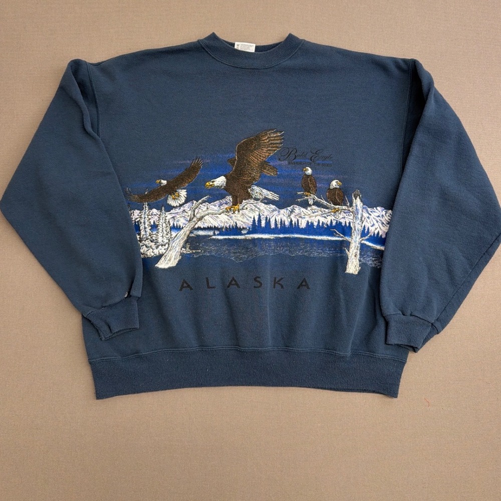 Vintage‎ Hanes Alaska Bold Eagle Sweatshirt Mens XL Navy Blue 90s Graphic